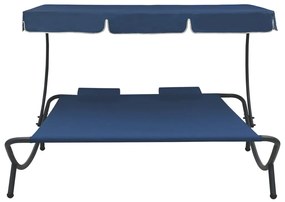 Espreguiçadeira com toldo e almofadas azul