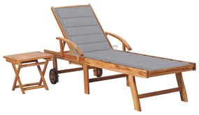 vidaXL Espreguiçadeira com mesa e almofadão madeira de teca maciça