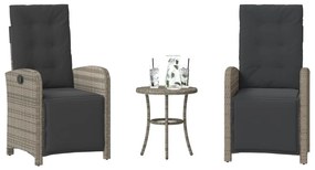 vidaXL 3 pcs conjunto bistrô com almofadões vime PE cinza