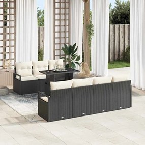 Conjunto de Sofá de Jardim vidaXL 8 Peças com Almofadas Preto Rattan Poli
