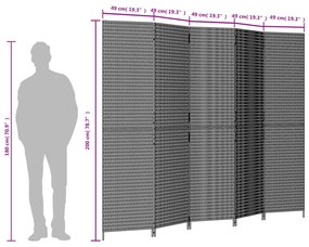 Biombo de divisão 5 painéis vime PE castanho