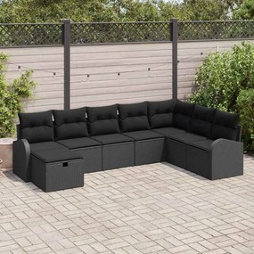 vidaXL Conjunto de Sofá de Jardim de 8 Peças com Almofadas Preto Vime de Poliéster