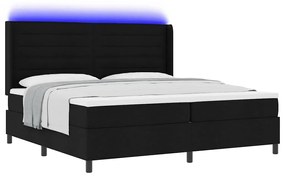 Cama Box com Colchão e LED Preto 200x200 cm, Tecido