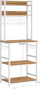 Armario de cozinha com tomadas e 14 ganchos 40 x 60 x 170 cm castanho nogueira -branco