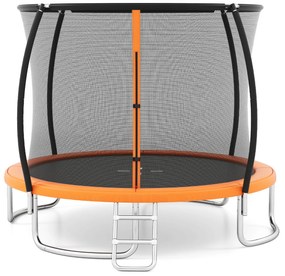 Trampolim exterior Ø305 cm com escada redondo com rede de segurança, cobertura de borda e estrutura metálica Laranja