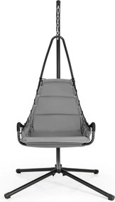 Cadeira suspensa jardim com apoio Assento almofadado Estrutura metálica robusta para varanda jardim Sala de estar 105 x 101 x 203 cm Cinzenta