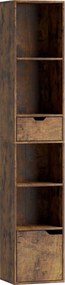 HOMCOM Estante, estante de livros, móvel de arrumação com gaveta armário compartimentos abertos, 30 x 24 x 158 cm, castanho | Aosom Portugal