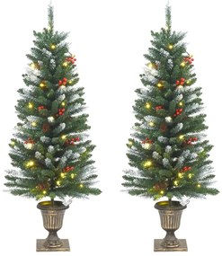 357771 vidaXL Árvores de Natal artificiais 2 pcs 100 LEDs 120 cm verde/branco