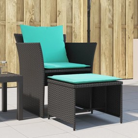 vidaXL Cadeira de jardim com apoio de pés vime PE preto