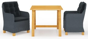 3 pcs conjunto de jantar para jardim cinzento-escuro