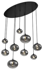 Candeeiro suspenso moderno preto com vidro fumado 9 luzes - Jia Moderno