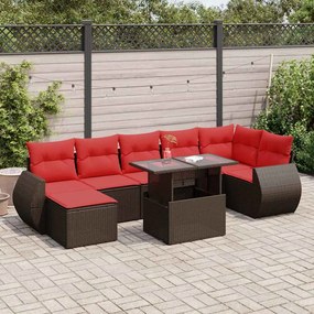 8 pcs conj. sofás jardim c/ almofadões vime PE/acácia castanho