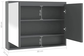 Armário espelhado p/ casa banho 80x15x60cm MDF cinza brilhante