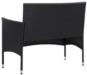 4 pcs conjunto lounge de jardim c/ almofadões vime PE preto