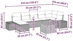 Conjunto de Sofá de Jardim de 8 Peças Preto de Rattan Sintético com Al