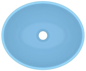 Lavatório luxuoso formato oval 40x33cm cerâmica azul-claro mate