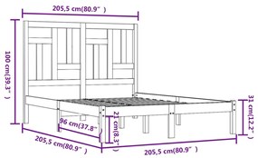 Estrutura de cama 200x200 cm pinho maciço cinzento