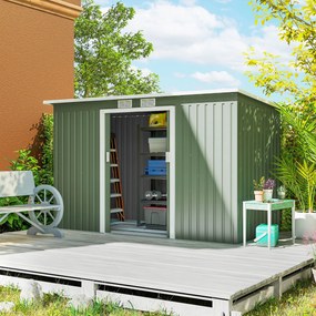 Abrigo de Jardim 280x130x172cm Abrigo de Exterior de Aço Galvanizado com Porta Corredeira e Ventilações Verde Claro
