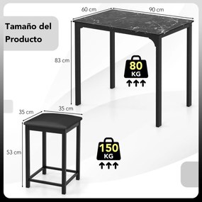 Conjunto de mesa de bar de 3 peças com 1 mesa e 2 bancos de bar estofados com apoio para os pés para sala de jantar, cozinha ou sala de estar, na cor