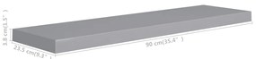 Prateleiras parede suspensas 4 pcs 90x23,5x3,8cm MDF cinzento