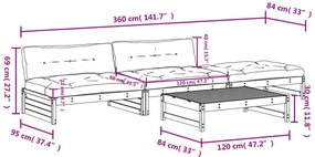 4 pcs conjunto lounge jardim com almofadões madeira maciça