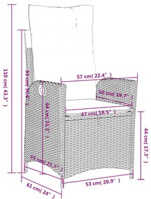 Cadeiras jardim reclináveis 2 pcs c/ almofadões vime PE cinza