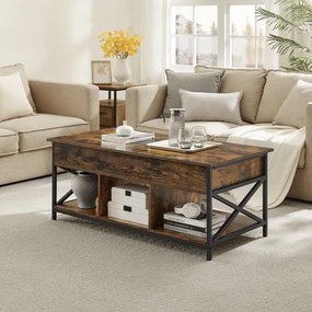 Mesa de centro 60 x 120 x (48-62) cm com altura ajustável e espaço de arrumação sob o tampo, castanho vintage-preto