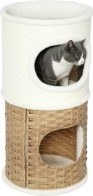 Compartimento aberto para gatos de interior com 3 níveis, torre para gatos com arranhador de sisal Ø 40 x 80 cm, creme