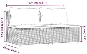 Sofás de centro p/ jardim c/ almofadões 2 pcs vime PE cinzento