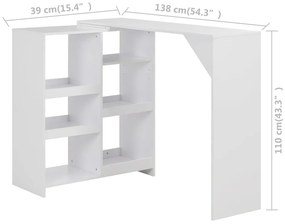 Mesa de bar com prateleira movível branco 138x39x110 cm