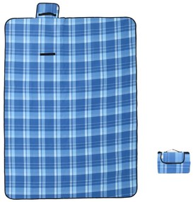 Manta de piquenique dobrável 200x150 cm veludo xadrez azul