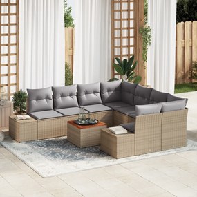 Conjunto de Sofá de Jardim de 9 Peças com Almofadas Bege e Rattan Poli