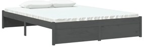 Estrutura de cama casal 135x190 cm madeira maciça cinzento