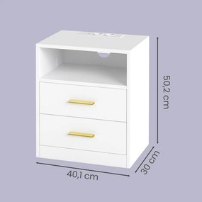 Conjunto de 2, mesa de cabeceira em madeira 30 x 40,1 x 50,2 cm Brancas