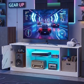Móvel de TV, 148 x 35 x 52,5 cm, Iluminação LED com Comando à Distância, Branco