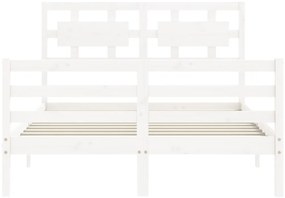 Estrutura de cama de casal c/ cabeceira madeira maciça branco