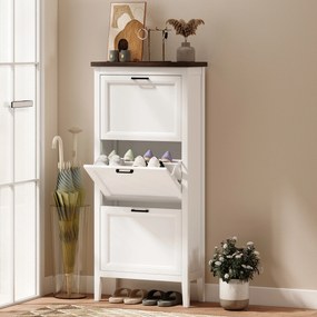 Sapateira com capacidade para 18 pares 60 x 26,5 x 133,7 cm, armário estreito com 3 gavetas rebatíveis e prateleiras ajustáveis, branco