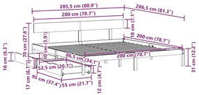Cama sem colchão 200x200 cm madeira de pinho maciça