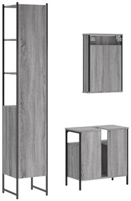 3 pcs Conjunto móveis casa de banho madeira proc. cinza sonoma