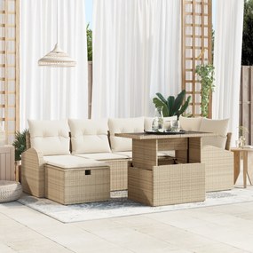 Conjunto de Sofá de Jardim de 7 Peças com Cushions de Rattan Poliéster