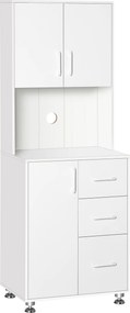 HOMCOM Aparador alto de cozinha, armário de cozinha com 3 portas, 3 gavetas e bancada, 60 x 40 x 160 cm, branco | Aosom Portugal