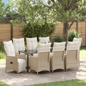 vidaXL Conjunto de Jantar de Jardim com 9 Peças com Almofadas Bege Rattan Sintético