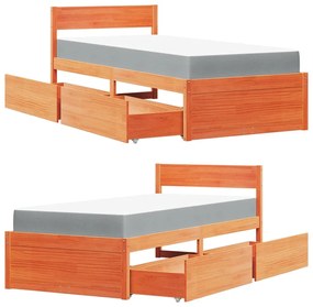 Cama com gavetas e colchão 90x200 cm pinho maciço castanho-mel