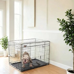 Gaiola para cães, caixa para cães com 2 portas, dobrável L (92.5 X 57.5 X 64 cm) preto