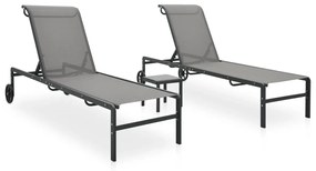 vidaXL Espreguiçadeiras com mesa 2 pcs textilene e aço