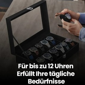 Caixa para relógios com 12 compartimentos 20,2 x 30,2 x 7,8 cm Preto