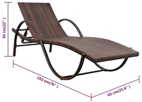 Espreguiçadeira com almofadão e mesa vime PE castanho