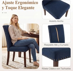 Conjunto de 2 Cadeiras de Jantar Estofadas, 44,5 x 67 x 96 cm, Assento e Encosto Acolchoados, Azul-marinho