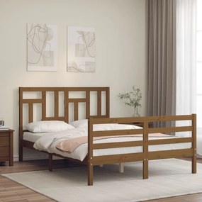 Estrutura de cama dupla pequena 4FT madeira maciça castanho-mel