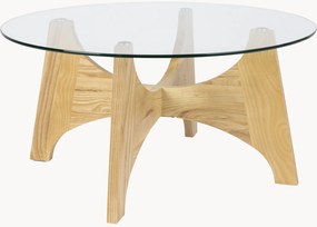 Mesa de centro redonda em madeira de freixo com tampo de vidro Kobe
